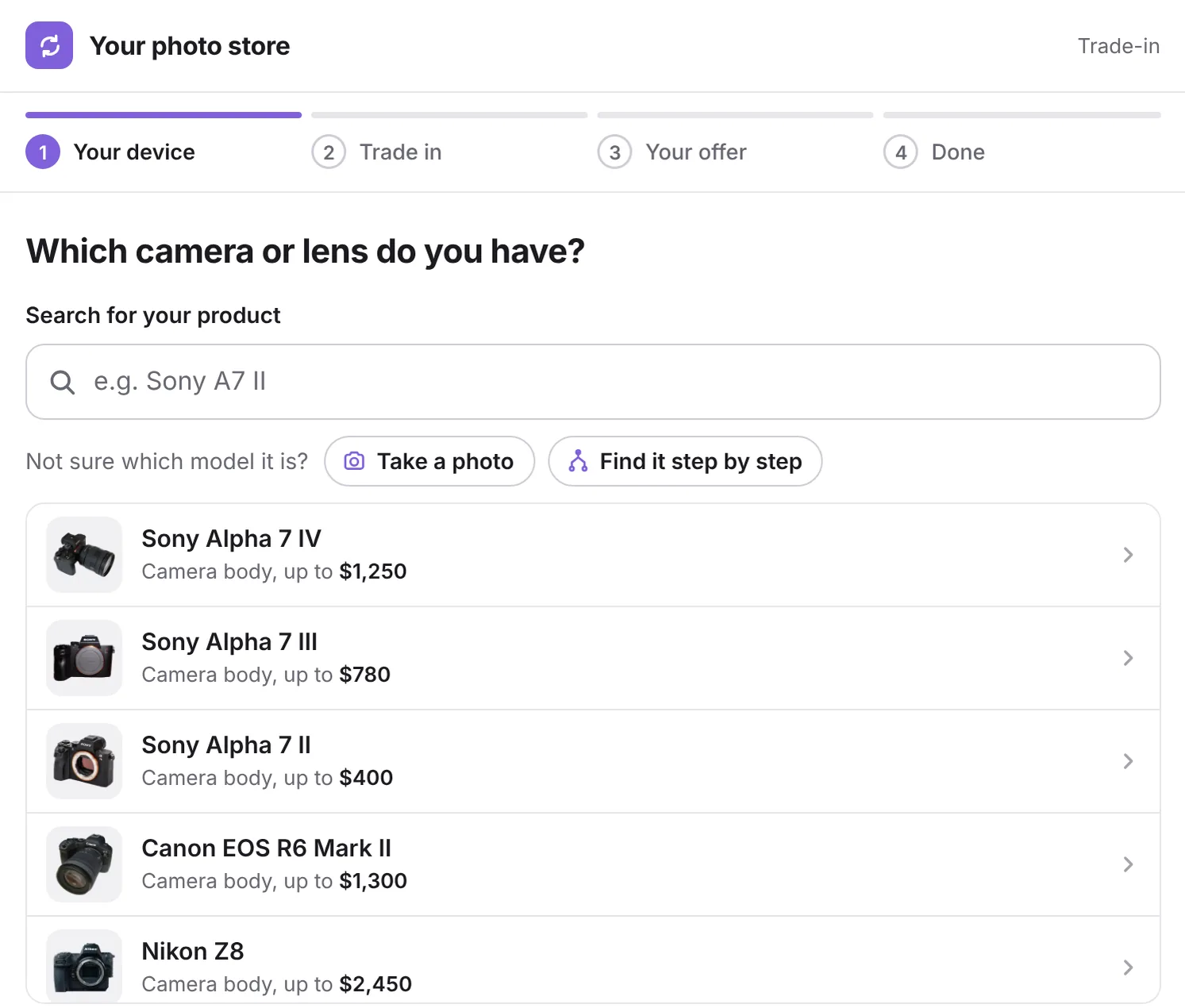 Webshop: the customer searches for their device