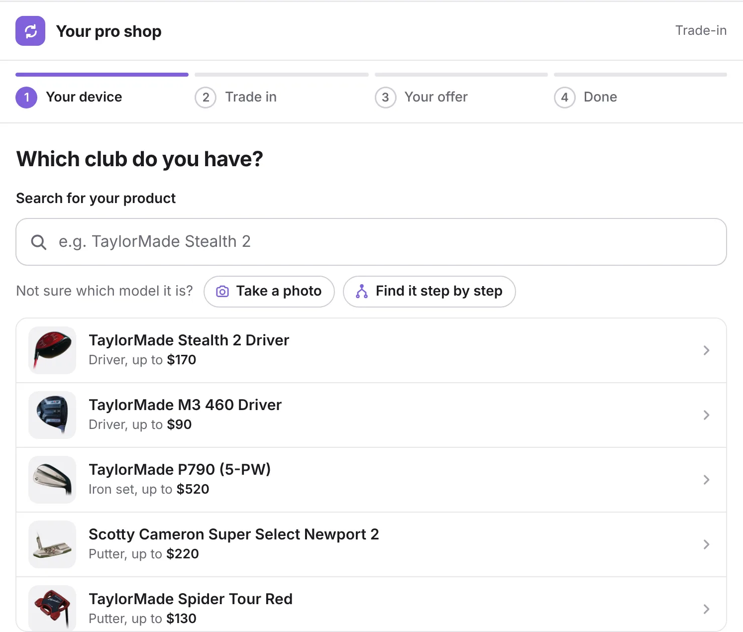 Webshop: the customer searches for their device